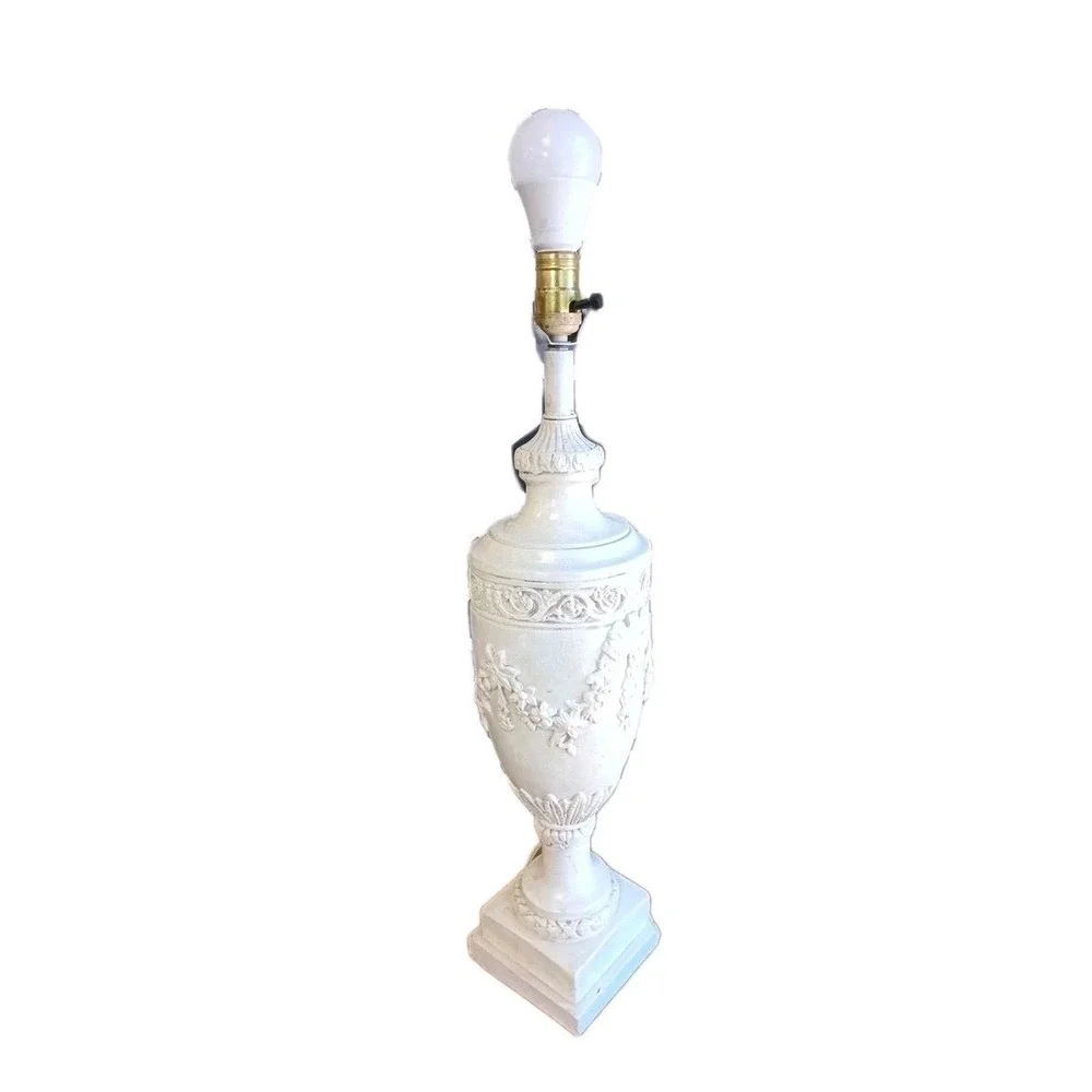Large Carved Decorative Cream Colored Neoclassical Style Table Lamp